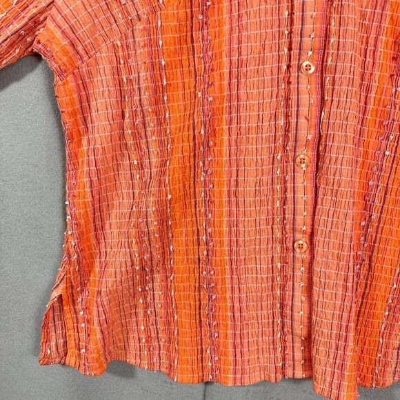 CJ Banks Womens Button Up Top Long Sleeve Stripes Orange Plus Size 1X - Picture 5 of 10
